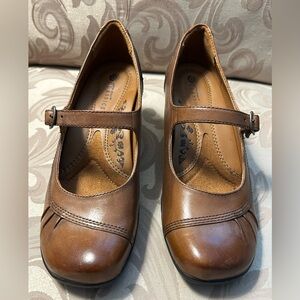 Earth Spirit Women’s 7 Brown Leather Mary Jane Heels Black Buckle Straps Shoes